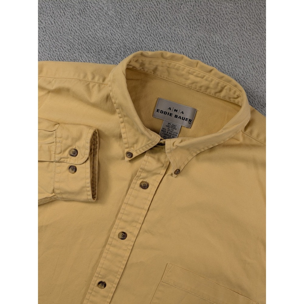 Eddie Bauer Mens XL Yellow Long Sleeve Button Down Cotton Twill Shirt